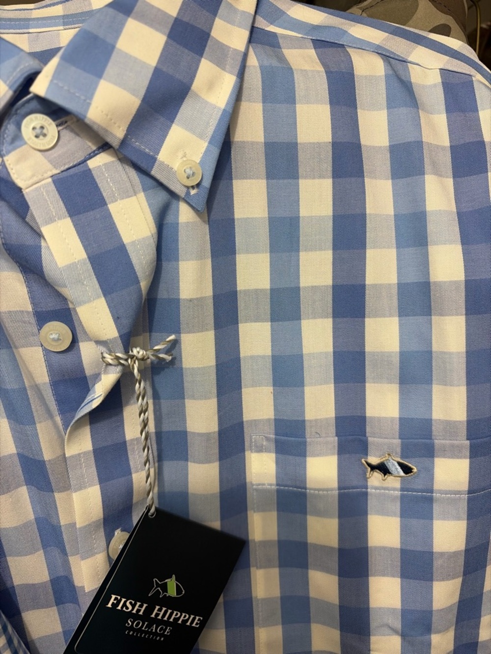 Men’s Blue & White Fish Hippie Long Sleeve Button Down